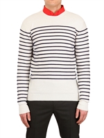 DIOR HOMME - SILK COTTON CASHMERE CABLE KNIT SWEATER - WHITE/NAVY