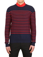 DIOR HOMME - SILK COTTON CASHMERE CABLE KNIT SWEATER - NAVY/RED