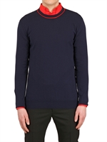 DIOR HOMME - CABLE KNIT COTTON JERSEY SWEATER - NAVY/RED