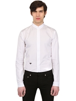 DIOR HOMME - BEE EMBROIDERED COTTON POPLIN SHIRT - WHITE/BLACK