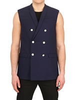 DIOR HOMME - SILVER BUTTONS WOOL TOILE VEST - NAVY