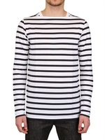 DIOR HOMME - GESTREIFTES T-SHIRT AUS BAUMWOLL/SEIDENJERSEY - NAVY/WEISS