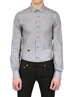 DIOR HOMME - BEE EMBROIDERED STRIPED POPLIN SHIRT - GREY/WHITE
