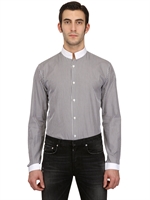 DIOR HOMME - CONTRASTING COLLAR STRIPED POPLIN SHIRT - WHITE/BLACK