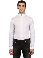 DIOR HOMME - CONTRASTING COLLAR STRIPED POPLIN SHIRT - GREY/WHITE