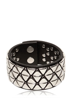 DSQUARED - 3.5CM TRIANGLE STUDDED LEATHER BRACELET - BLACK/SILVER
