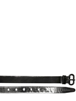 DSQUARED - MIRRORED & MATT LEATHER ROCKABILLY BELT - BLACK/SILVER