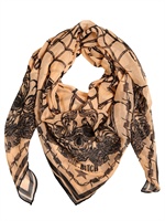 DSQUARED - TATTOO BEDRUCKTER SEIDEN GEORGETTE SCHAL - IVORY/SCHWARZ