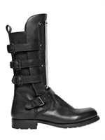 DSQUARED - 30MM LEATHER BOOTS WITH METAL PLAQUE - BLACK