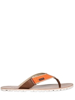 DSQUARED - GROSGRAIN AND LEATHER FLIP FLOPS - NEON ORANGE
