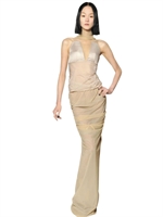 RICK OWENS - TOP AUS SEIDENDUCHESS AUF TECHNISCHEM STOFF - PEARL/FLESH