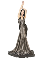 RICK OWENS - TECHNO SILK CELLOPHANE LONG DRESS - DARK DUST