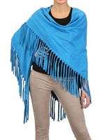 SIMONETTA RAVIZZA - SCIALLE IN CAMOSCIO CON FRANGE - BLU