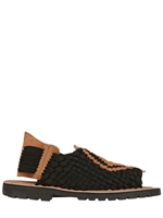 CHUBASCO - NYLON AND LEATHER TRICOT SANDALS - BLACK/BEIGE