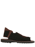 CHUBASCO - NYLON AND LEATHER TRICOT SANDALS - BLACK/BROWN