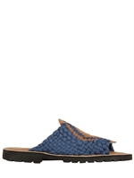 CHUBASCO - NYLON AND LEATHER TRICOT SANDALS - BLUE/TAN