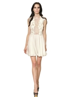 JOHN RICHMOND - LEATHER EMBROIDERED SILK GEORGETTE DRESS - IVORY