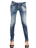 DSQUARED - SUPER SLIM WASHED COTTON DENIM JEANS - BLUE