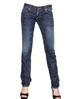 DSQUARED - SLIM WASHED COTTON DENIM JEANS - BLUE