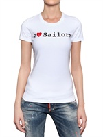DSQUARED - I LOVE SAILORS PRINTED JERSEY T-SHIRT - WHITE