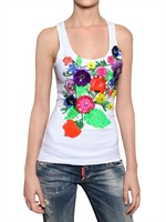 DSQUARED - BESTICKTES BAUMWOLL-JERSEY TANK TOP - WEIß
