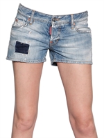 DSQUARED - DESTROYED COTTON DENIM SHORTS - BLUE