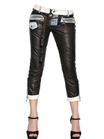 DSQUARED - LEATHER WITH DENIM INSERT TROUSERS - BLACK