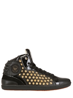 BARONS PAPILLOM - STUDDED LASER CUT LEATHER SNEAKERS - BLACK/GOLD