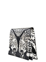 ROBERTO CAVALLI - POCHETTE MAXI IN SETA STAMPATA - NERO/BIANCO