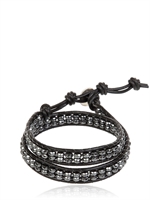 COLANA - BRACCIALE IN PELLE ED EMATITE - NERO/GRIGIO