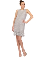 SALVATORE FERRAGAMO - HÄKELKLEID AUS LEDER UND BAUMWOLLE - GRAU