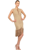 SALVATORE FERRAGAMO - HÄKELKLEID AUS LEDER UND BAUMWOLLE - BEIGE
