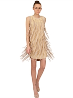 SALVATORE FERRAGAMO - BAUMWOLLKLEID MIT LEDERFRANSEN - BEIGE