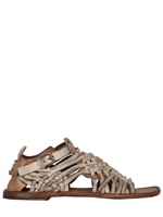 DOLCE & GABBANA - VESUVIO WOVEN CRUST & LEATHER SANDALS - SAND/GREY