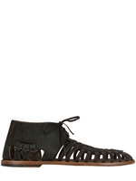 DOLCE & GABBANA - ETNA CRUST LEATHER STONE WASHED SANDALS - BLACK
