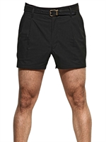 DOLCE & GABBANA - PINSTRIPED COTTON CANVAS & SILK SHORTS - BLACK