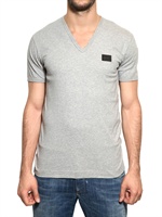 DOLCE & GABBANA - LEICHTES JERSEY  V-AUSSCHNITT T-SHIRT - HELLGRAU