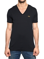 DOLCE & GABBANA - T-SHIRT SCOLLO A V IN JERSEY DI COTONE - BLU SCURO