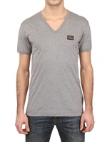 DOLCE & GABBANA - LEICHTES JERSEY  V-AUSSCHNITT T-SHIRT - GRAU MELANGE