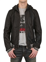 DOLCE & GABBANA - ZIP UP HOODED LEATHER JACKET - BLACK