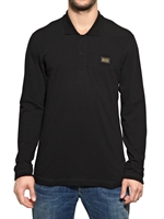 DOLCE & GABBANA - LANGÄRMELIGES PIQUET POLO SHIRT - SCHWARZ