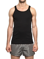 DOLCE & GABBANA - TANK TOP IN JERSEY DI COTONE A COSTINE - NERO