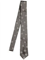 SAINT LAURENT - 5CM POLKA DOT & SQUARE SILK JACQUARD TIE - GREY
