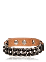 SAINT LAURENT - BRACCIALE IN PELLE INTRECCIATA E OTTONE - NERO