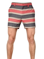MARC JACOBS - STRIPED PRINT COTTON CANVAS SHORTS - BLUE/RED/BEIGE