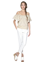 CHLOE' - TOP IN POPELINE DI COTONE - BEIGE/BIANCO