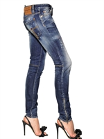 DSQUARED - WASHED STRETCH COTTON DENIM SLIM JEANS - BLUE