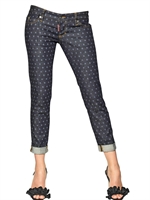 DSQUARED - STRETCH COTTON DENIM POLKA DOT JEANS - BLUE
