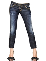 DSQUARED - STRETCH COTTON DENIM JEANS WITH CHAIN - BLUE