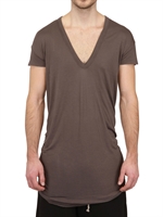 RICK OWENS - SEIDEN VISKOSEN JERSEY RAW CUT T-SHIRT - DUNKLER STAUB